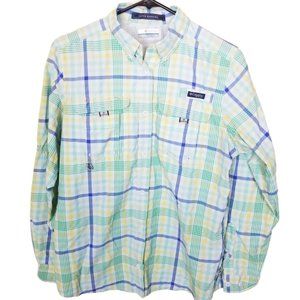 Columbia Womens S Blue Green Plaid Button Down Sup